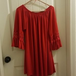 Red ruffle sleeve tunic